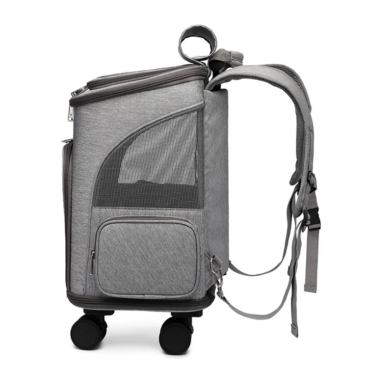 Nouveau voyage de luxe personnalisé amovible roulant 4 roues maille chien chat sac à dos Cage chariot poussette transporteur pour petits chiens