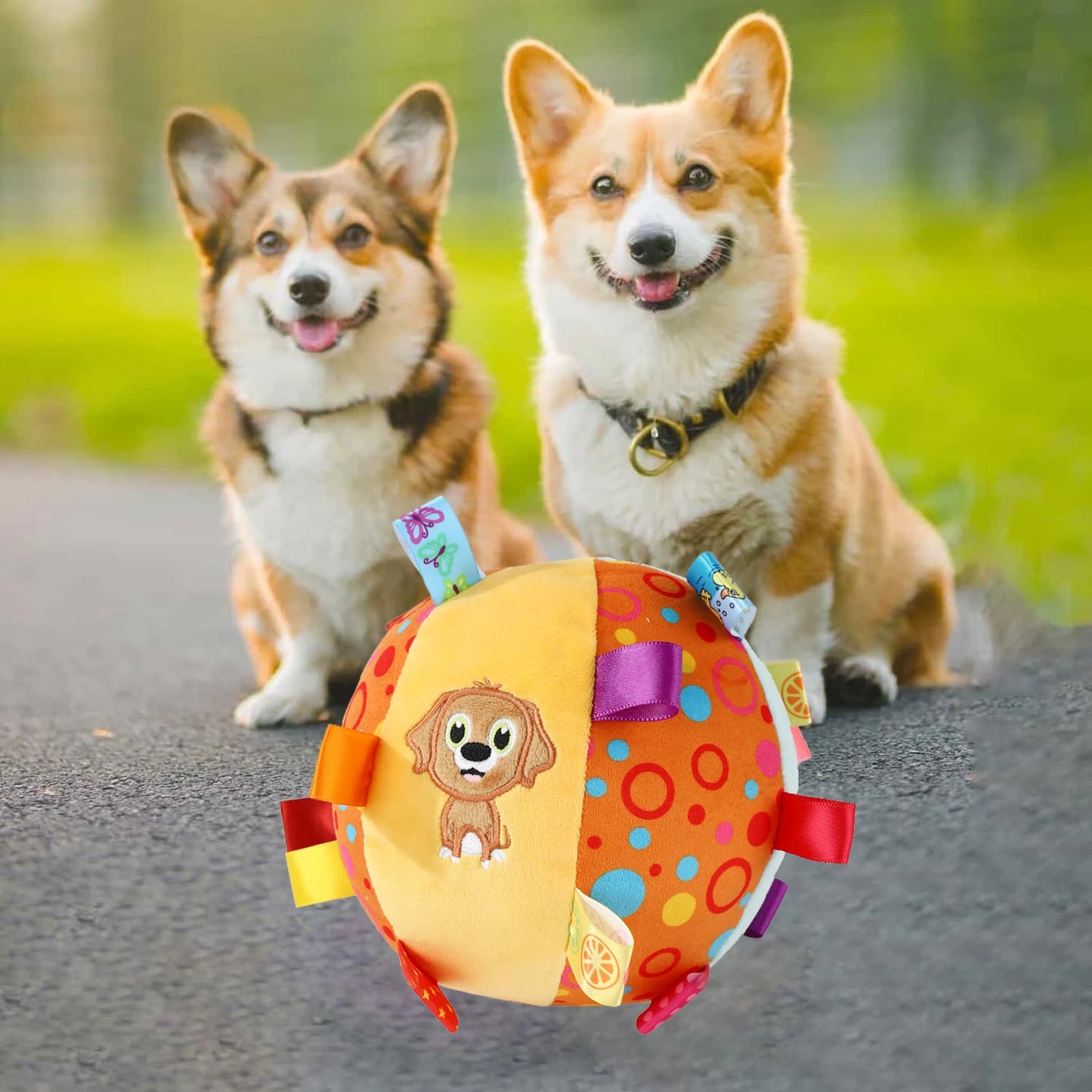 1pc Interactive Ball Dog Toy Plush Dog Toys Soccer Ball with Straps Dog Training Toy Dog Balls for Small & Medium Dog