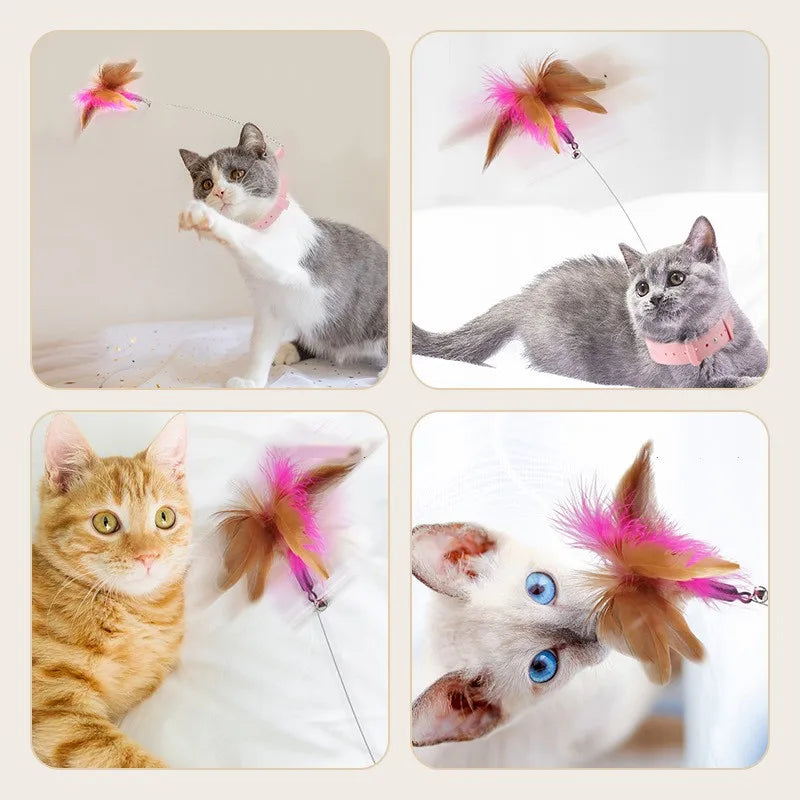 Juguetes interactivos para gatos, divertido palo de Teaser de plumas con campana, Collar para mascotas, varita de juguete para gatitos, juguetes de entrenamiento para suministros para gatos