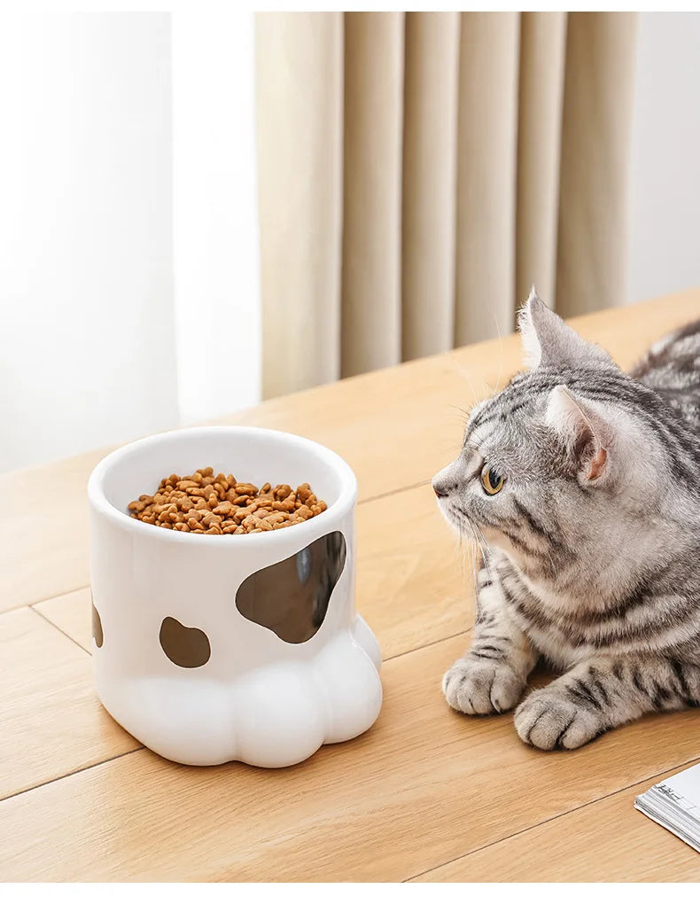 Bol en céramique surélevé pour chat, petits chiens, mangeoires d'eau et de nourriture pour animaux de compagnie, en forme de griffe mignonne, bols à boire et à manger