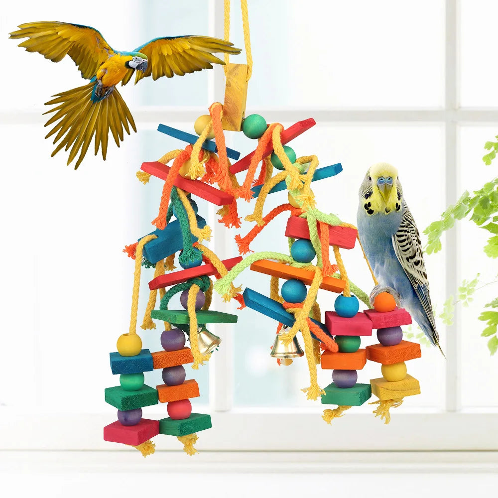 Jouets en bois pour perroquets et oiseaux, Cage à oiseaux d'amour, jouets d'entraînement amusants, corde en coton, jouet résistant aux morsures, jouet à déchirer, produit pour animaux de compagnie