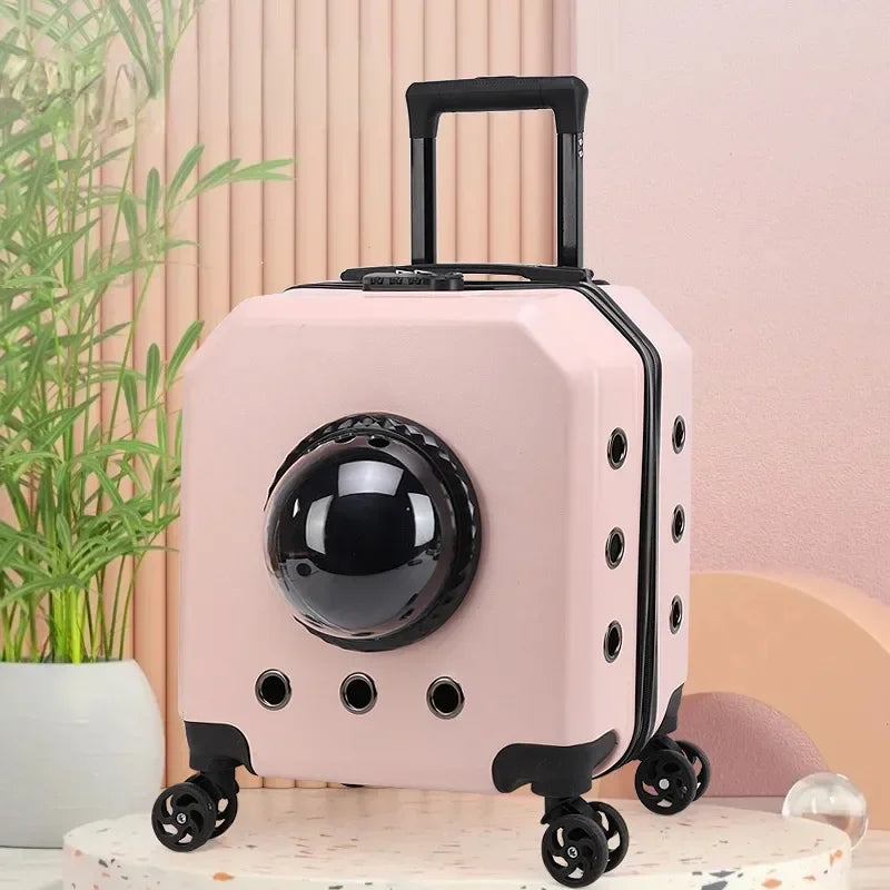 Travel Pet Dogs Air Box Pet Trolley Case Carrier Transparent Capsule Trolley for Puppies Cat Carriers Bag With Wheel