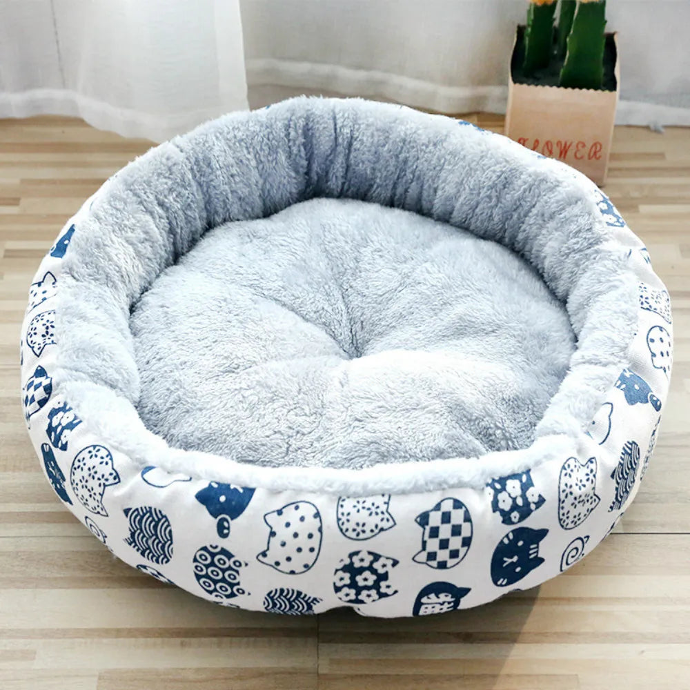 Winter Pet Dog Cat Bed Kennel Dog Round Cat Super Warm Soft Sleeping Long Plush Puppy Cushion Mat Portable Cat Supplies