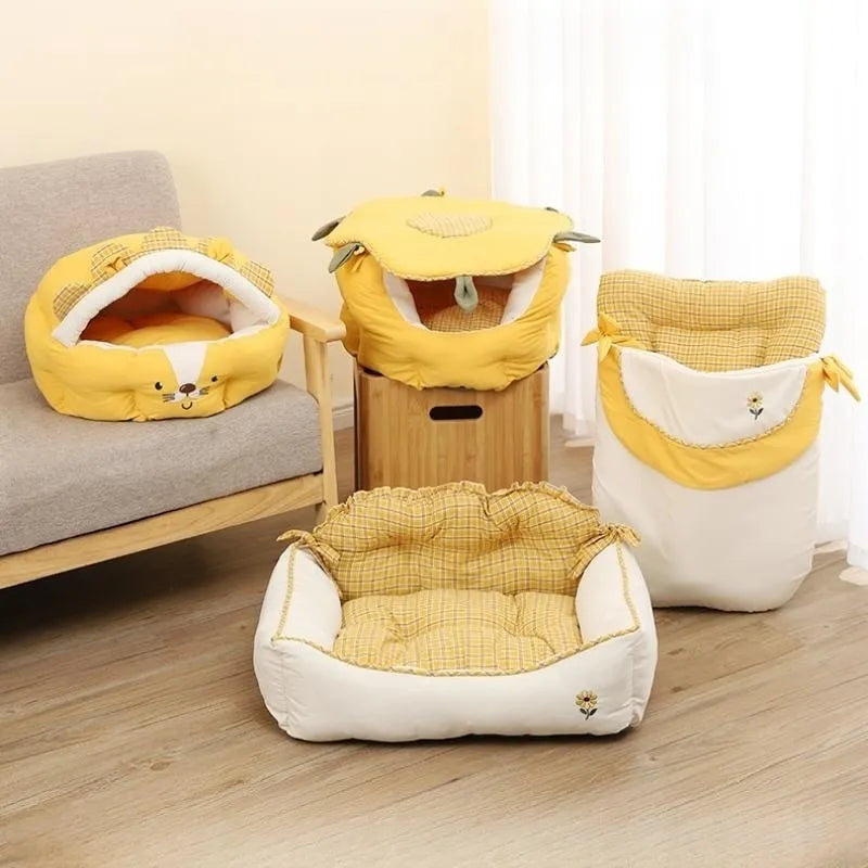 New Pet Bed Comfortable Cat Bed Dog House Cute Pet Tent Deep Sleep Plush Kennel Warm Pet Sofa Bed Pet Supplies