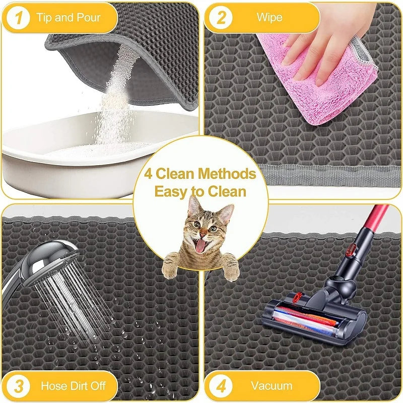 Estera para residuos de gato, impermeable, doble capa, caja de arena para mascotas, estera de baño para mascotas, estera antideslizante para gatos, estera lavable, suministros para limpieza de mascotas