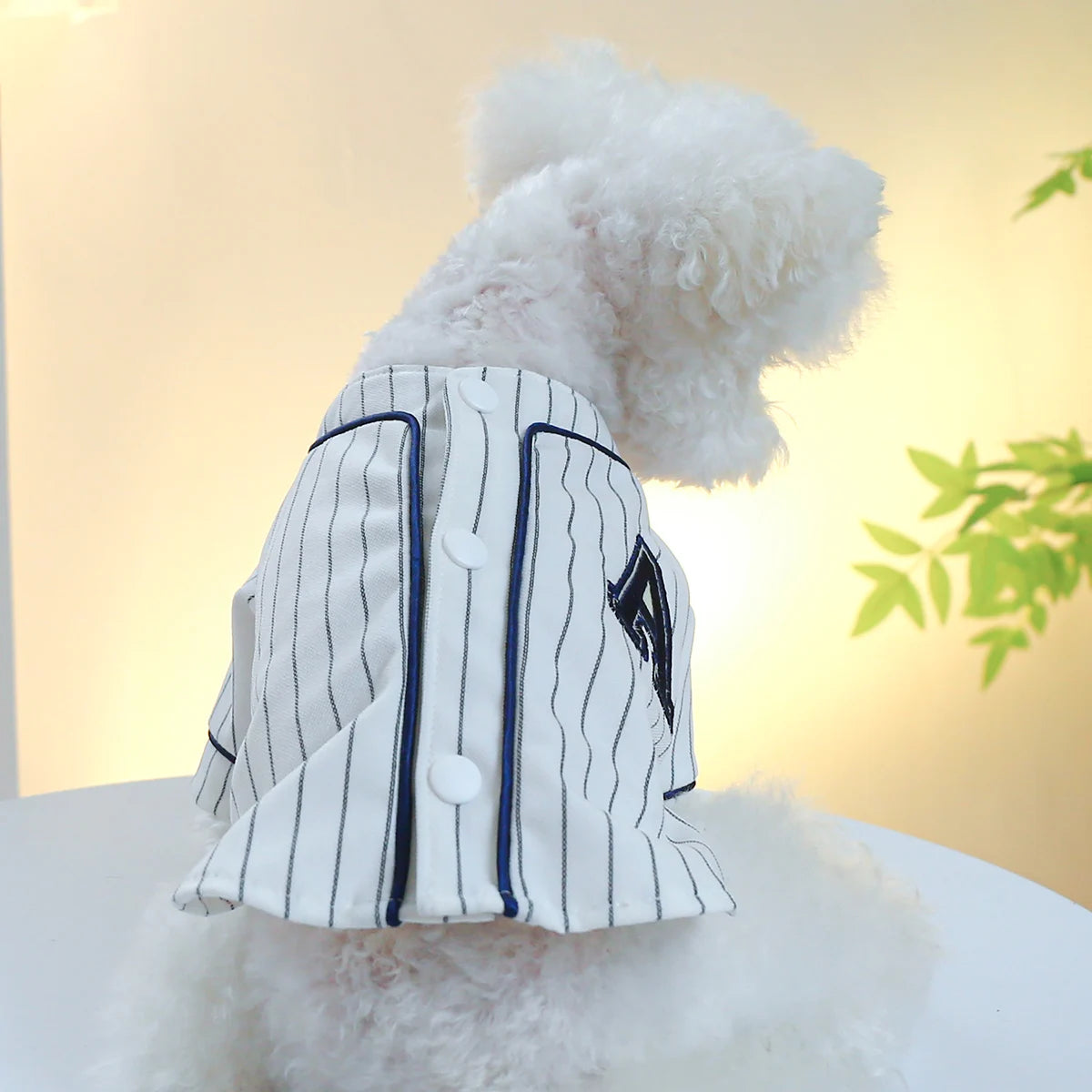 1PC Pet Apparel Dog Spring and Autumn Striped Baseball Shirt with Button Sleepwear on the Back  For Small and Medium Dogs