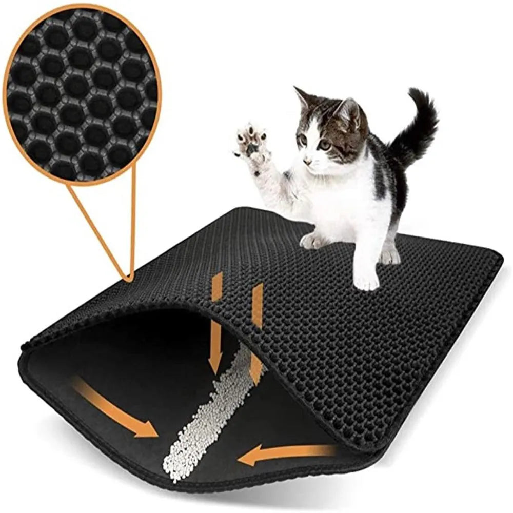 Estera para residuos de gatos, doble capa, impermeable, a prueba de orina, estera para atrapar, fácil de limpiar, almohadilla de inodoro antideslizante, almohadilla para rascar gatos, almohadilla grande para pies