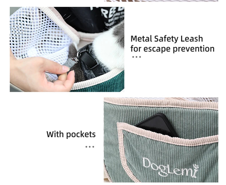 Carrier Bag for Cat and Small Dogs Light Weight Pet Shoulder Bag Washable Corduroy Breathable Travel Bag for Chihuahua Yorkshire