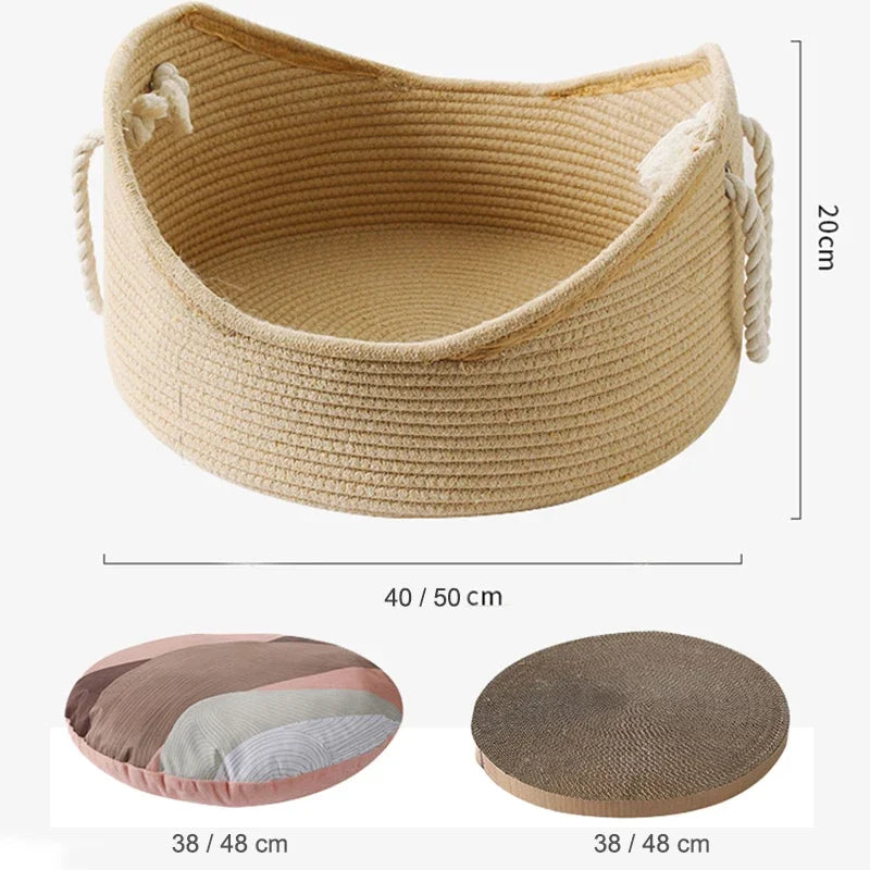 Cama de ratán hecha a mano para gatos, caseta para cachorros, nido fresco tejido de verano para gatos, gatitos, estera para dormir, cojín para tumbona para gatos