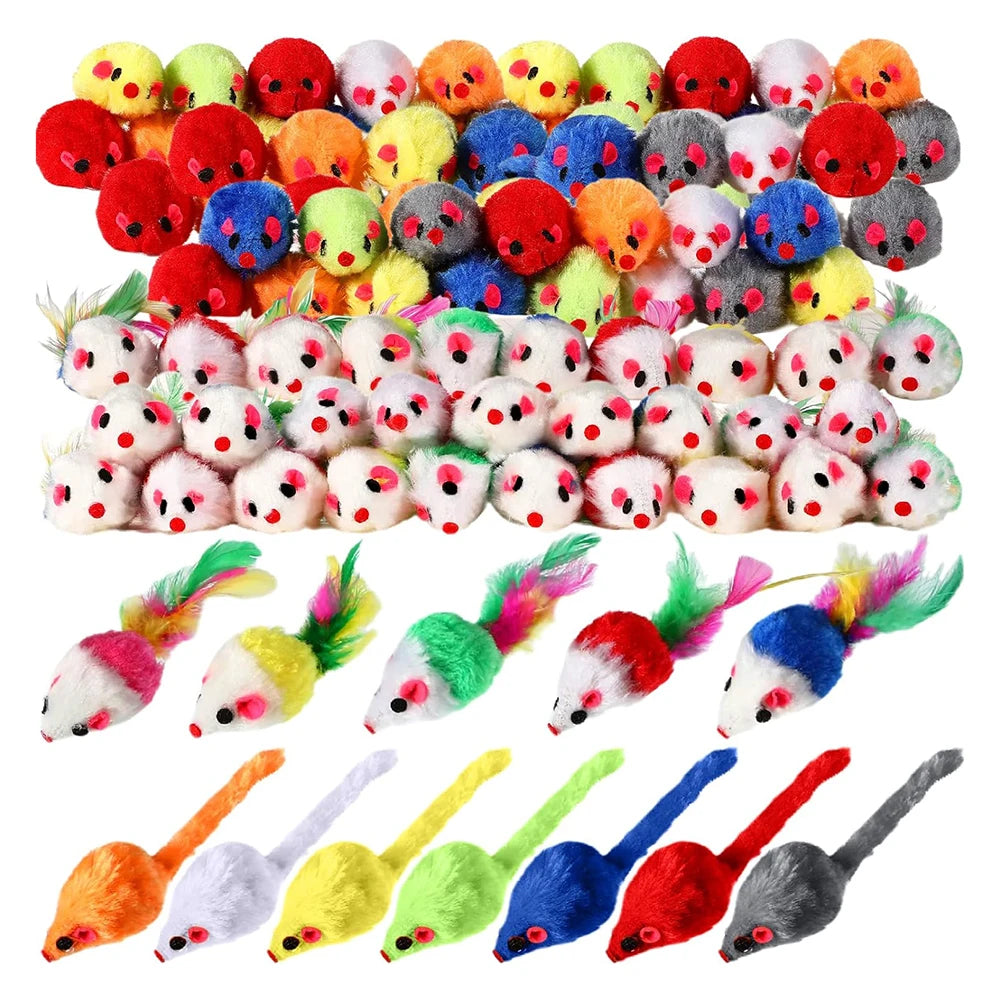 36Pcs Fur Mice Cat Toys Rattle Mouse Cat Toy Assorted Interactive Cat Toy for Indoor Kitten Cat Catch Play Mouse Toy Sound Mouse