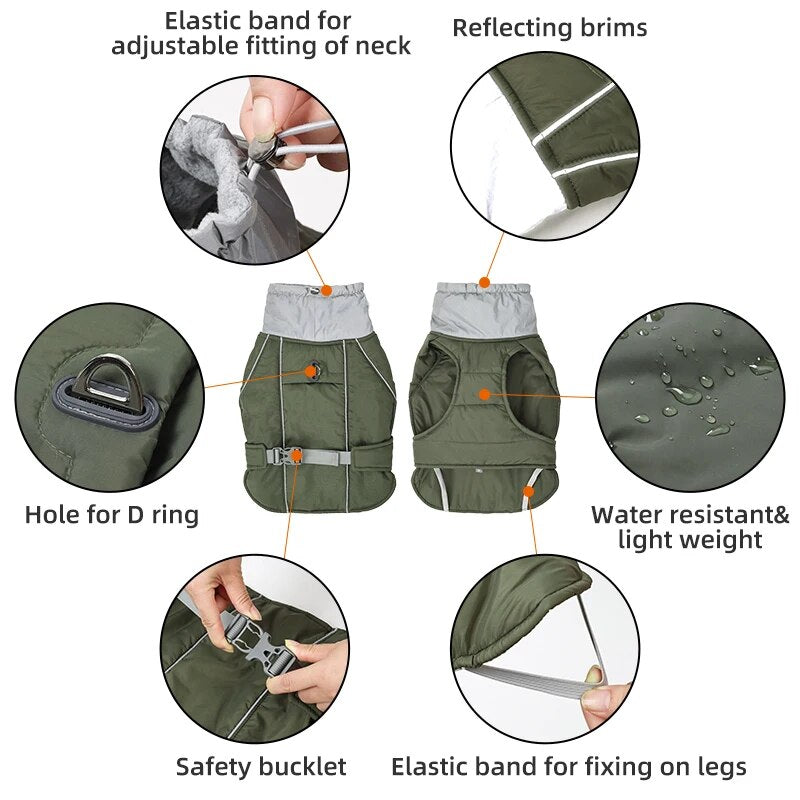 Ropa para perros, chaqueta de invierno de lujo para perros pequeños, medianos y grandes, impermeable, suave, acolchado, abrigo cálido para mascotas, traje reflectante de seguridad para perros