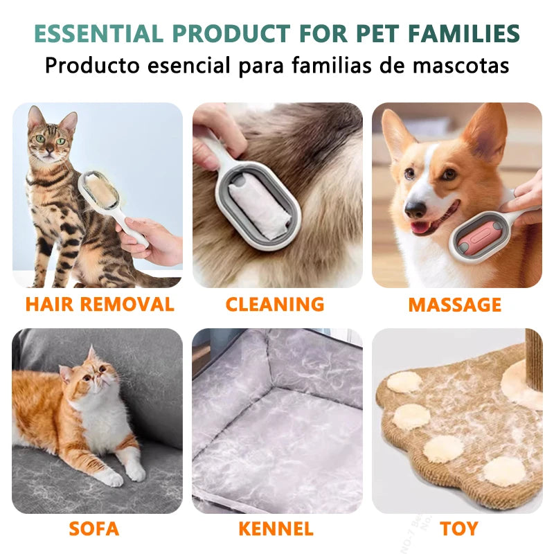 Cepillo para gatos 3 en 1, cepillo removedor de pelo largo para perros y gatos, peine de silicona para el cuidado de mascotas con toallita y tanque de agua, accesorios para productos para mascotas