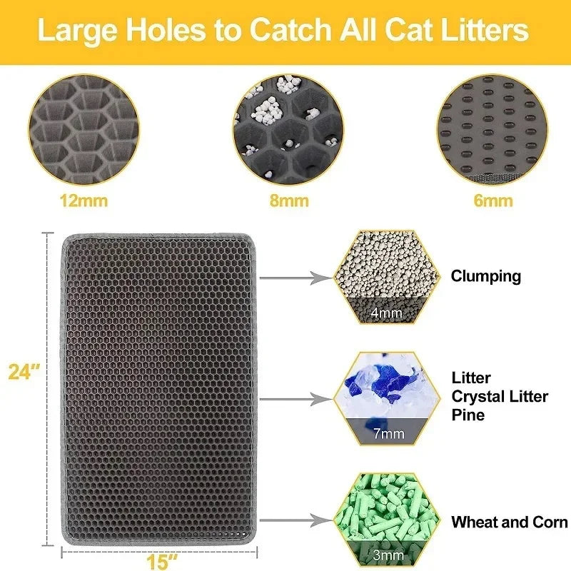 Estera para residuos de gato, impermeable, doble capa, caja de arena para mascotas, estera de baño para mascotas, estera antideslizante para gatos, estera lavable, suministros para limpieza de mascotas