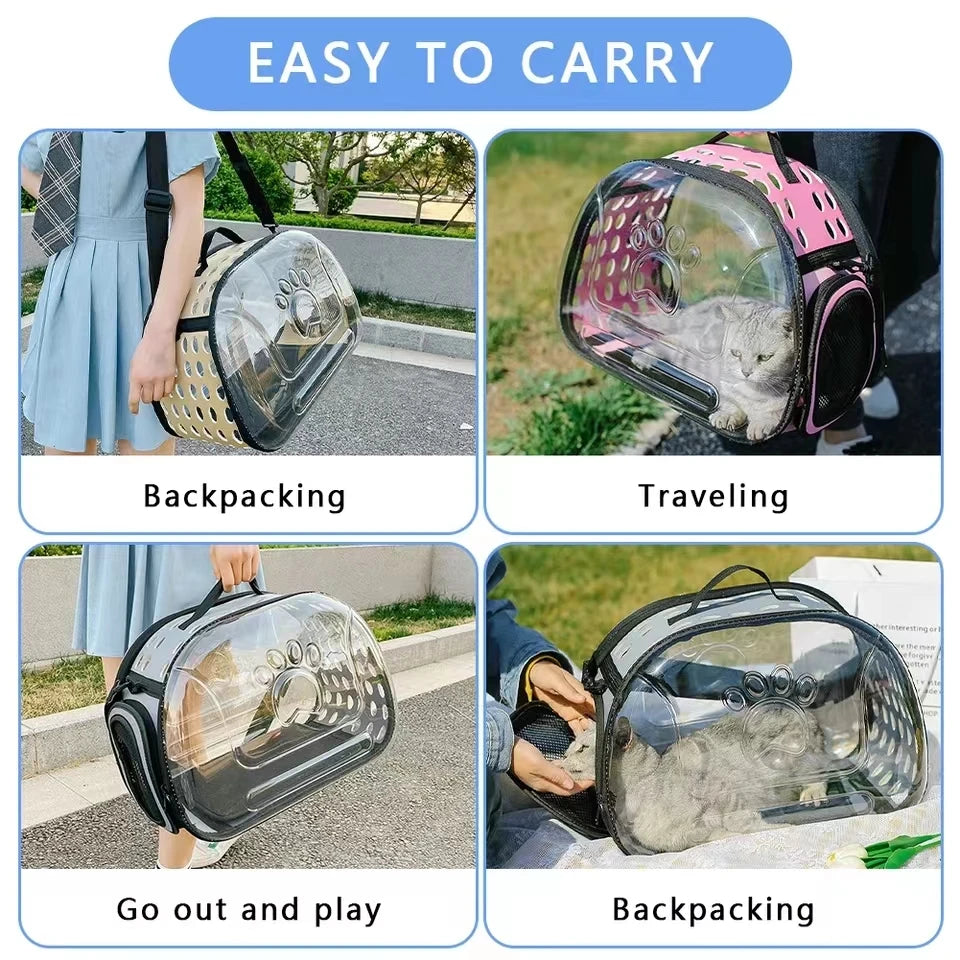 Bolso de hombro para mascotas, transportador para gatos, bolso de viaje al aire libre, transpirable, cápsula para cachorros y gatitos, bolso con correa para el hombro portátil transparente