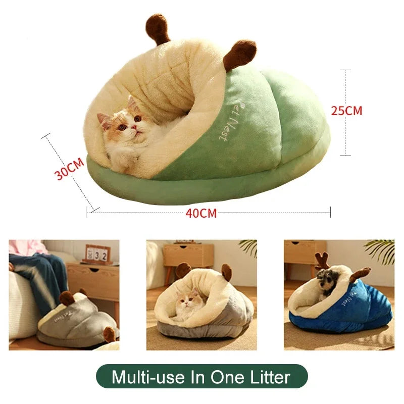 Niche pour animaux de compagnie, niche pour chat et chien, semi-fermée, pantoufles chaudes et épaisses, coussin pour chats, sac de couchage, doux, lavable, nid Portable