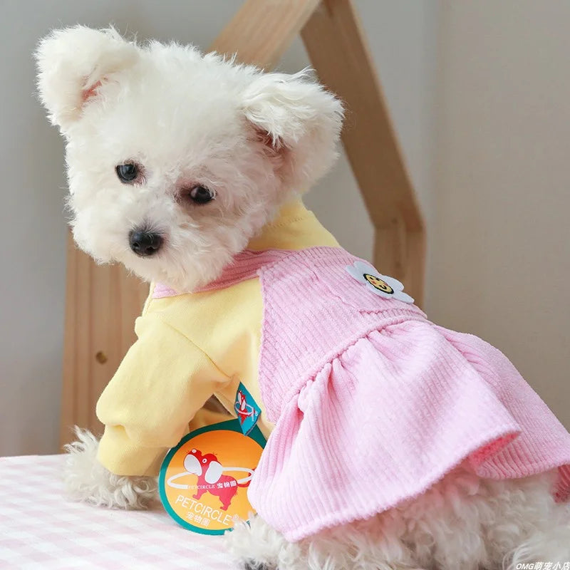 Ropa para mascotas, vestido de princesa de girasol rosa cálido y grueso para otoño e invierno, adecuado para perros pequeños y medianos, 1 ud.