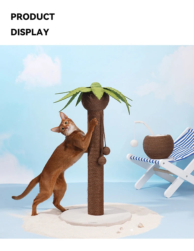 Postes rascadores para gatos, marco de escalada con forma del árbol de coco, tablero rascador para gatos de cáñamo y Sisal con bola, juguetes con forma de garras para mascotas