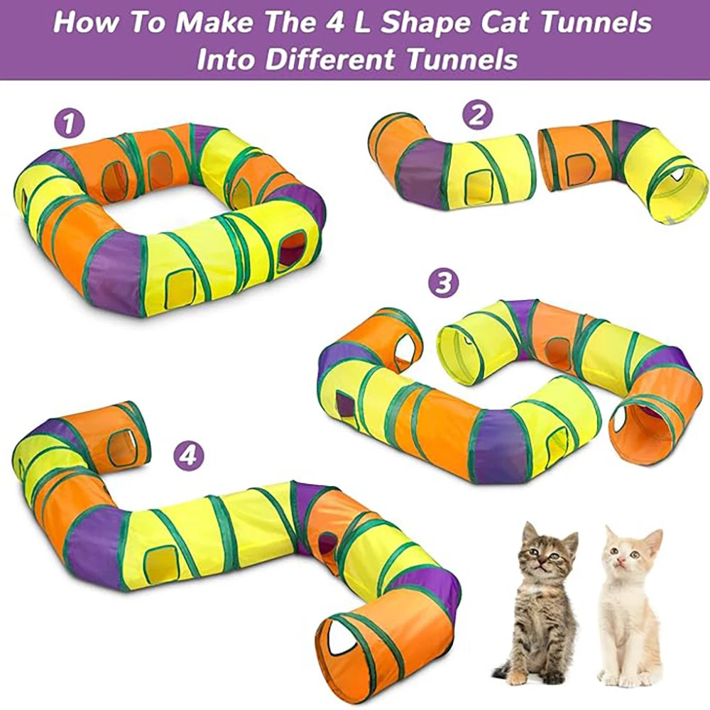 Juego de juguetes interactivos para gatos de interior con forma de L plegable, túnel de juego para gatos, tienda de campaña, varita para gatos, resortes para gatos, juguete para ratón