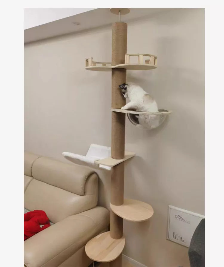 Árbol para gatos de piso a techo, torre para gatos, gatito ajustable, condominio de varios niveles con poste rascador, hamaca, centro de actividades para gatos, juguete