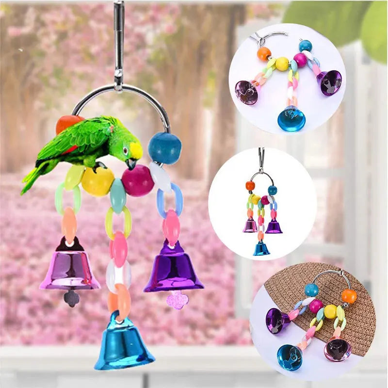 13 pièces Cage à oiseaux jouets pour perroquets bois oiseaux balançoire fiable à croquer morsure pont perles en bois forme perroquet jouet oiseau jouets