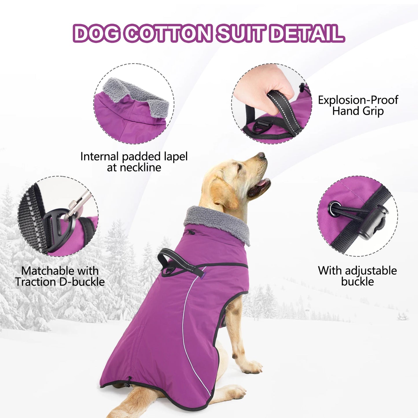 Winter Dog Clothes Jacket for Medium Large Dog Waterproof Warm Dog Coat Thicken Adjustable Safety Snow Pet Outdoor Jacket Hiking