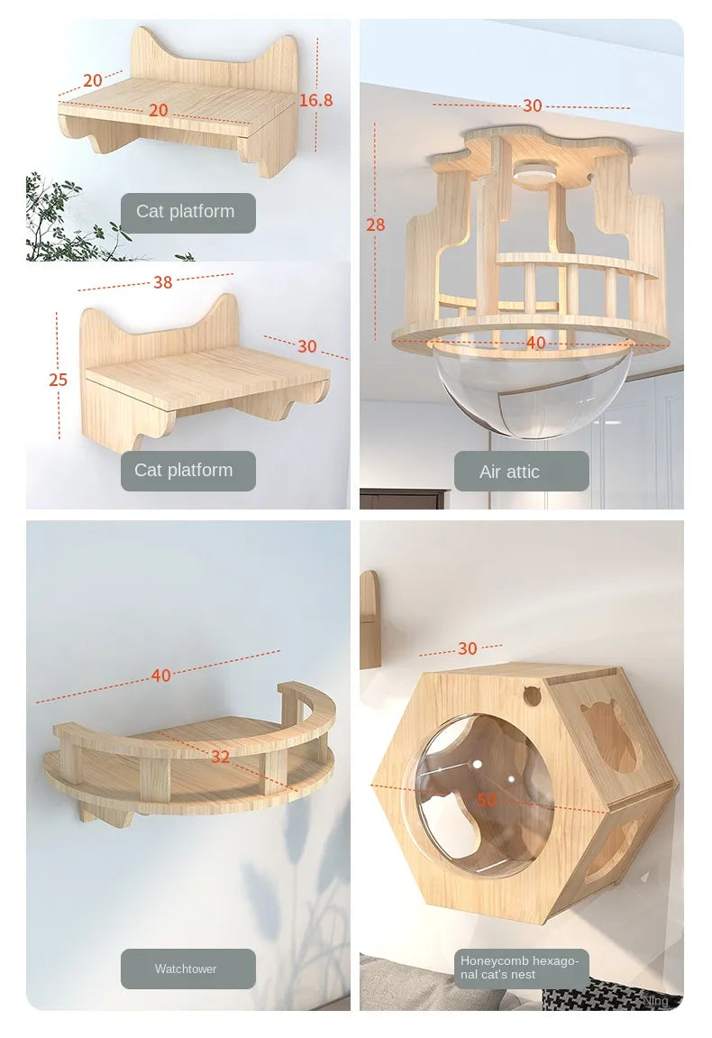 Árbol para gatos, cápsula espacial para pared, marco de escalada, Villa, pasillo de aire, plataforma de túnel de juguete para gatos, productos para mascotas montados en la pared de madera maciza