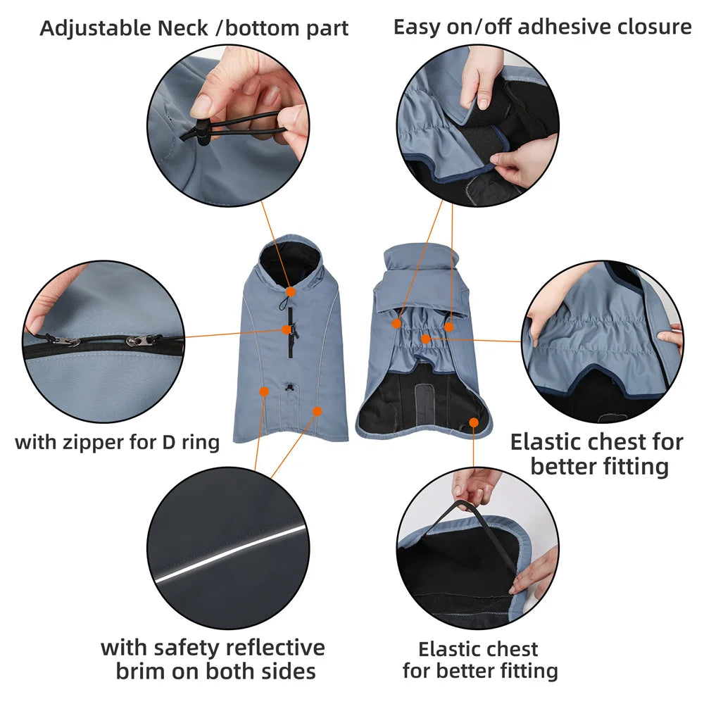 Chaqueta impermeable para perros grandes, forro polar Flexible en el pecho, chaquetas para perros de exterior, abrigo reflectante de seguridad para mascotas