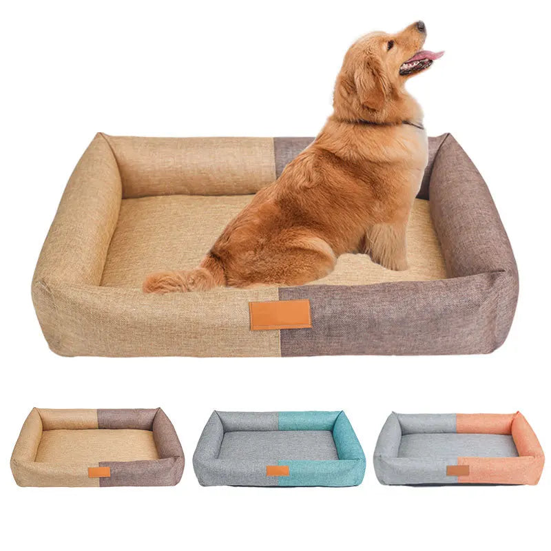 Lit pour chien en coton et lin, lavable et amovible, petit lit pour animal de compagnie, résistant à la mastication, tapis de couchage confortable pour l'extérieur, lits pour chiens de grande taille