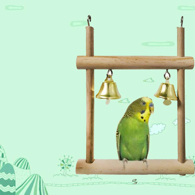 8 Uds. Jaula de pájaros de juguete para loros, columpio de madera para pájaros, puente masticable fiable para morder, cuentas de madera con forma de loro, juego de juguetes para pájaros