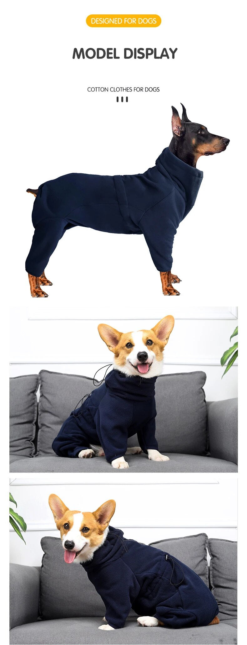 Sweat à capuche d'hiver pour animal domestique - Vêtements épais et chauds pour chiens de petite, moyenne et grande taille - Salopette réglable mâle/femelle pour Corgi - Style tendance