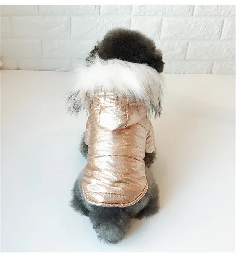 Winter Dog Clothes Luxury Fur Collar Coat for Small Dogs Waterproof Dirt-Proof Puffy Pet Jacket with Removable Hood for Yorkies