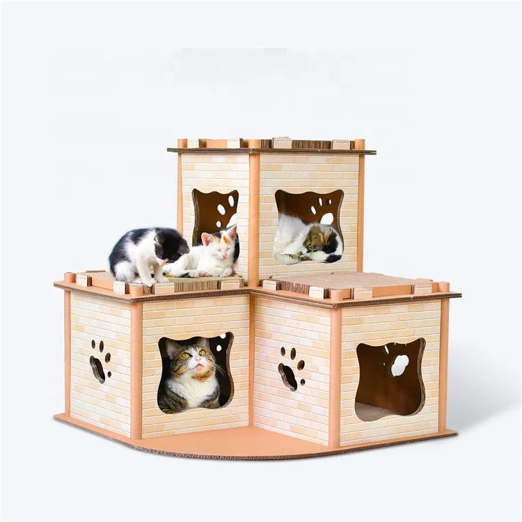 Casa de cartón para gatos, cama para dormir para mascotas, cama de papel corrugado para gatos, rascador para gatos transpirable, almohadilla para rascar