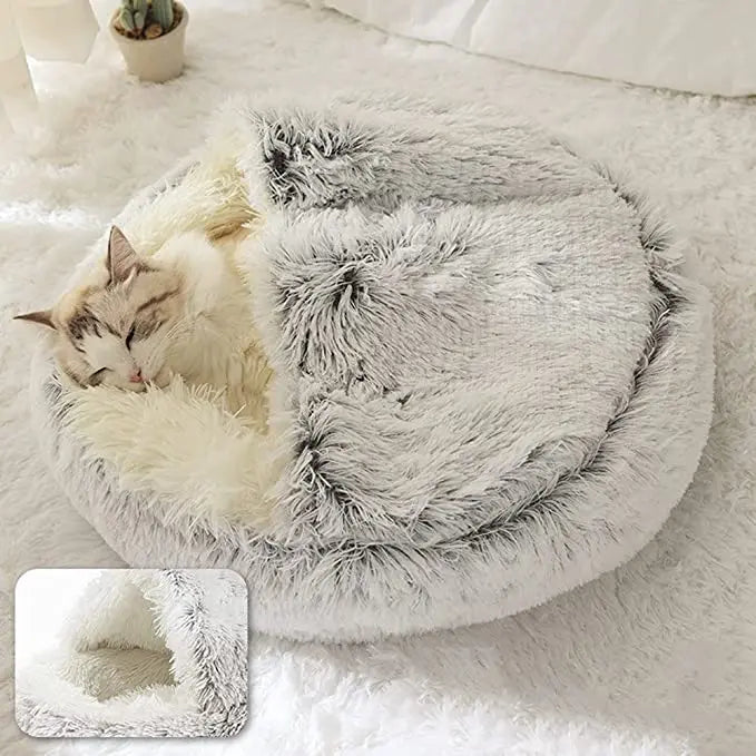 Lit d'hiver Long en peluche pour animal de compagnie, coussin rond pour chat, panier chaud pour chat, sac de couchage, nid de chat, chenil 2 en 1 pour petit chien et chat