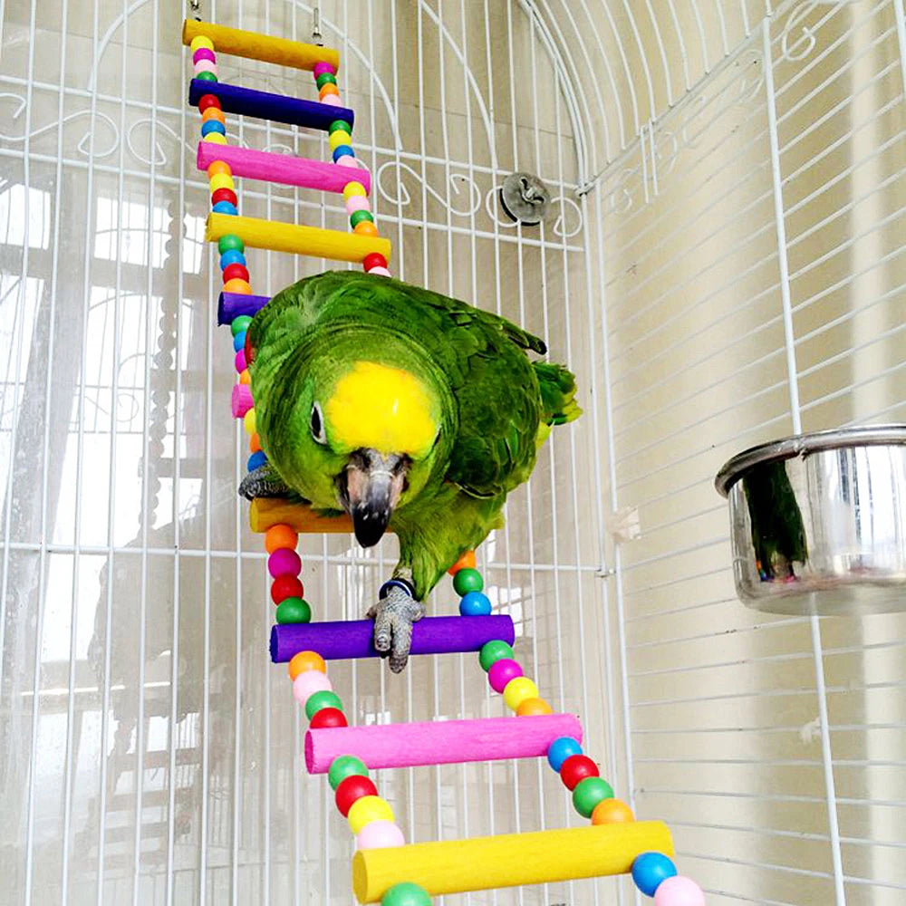 Multicolor Wood Hanging Climbing Ladder Toys 12 Step Ladders Colorful Bridge Swings for Birds Parrot Parakeet Cockatiel Budgie