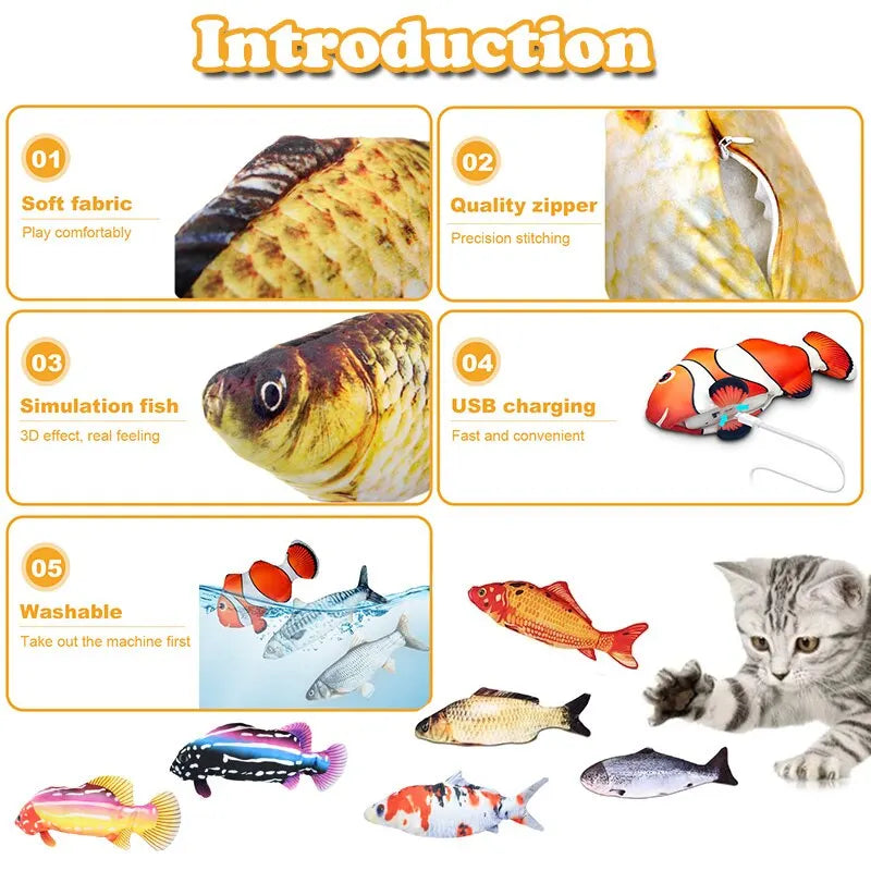 Jouet en peluche doux pour animaux de compagnie, chargeur USB, poisson chat, Simulation 3D, danse, fournitures d'interaction, cadeaux, jouet à mâcher pour animaux de compagnie