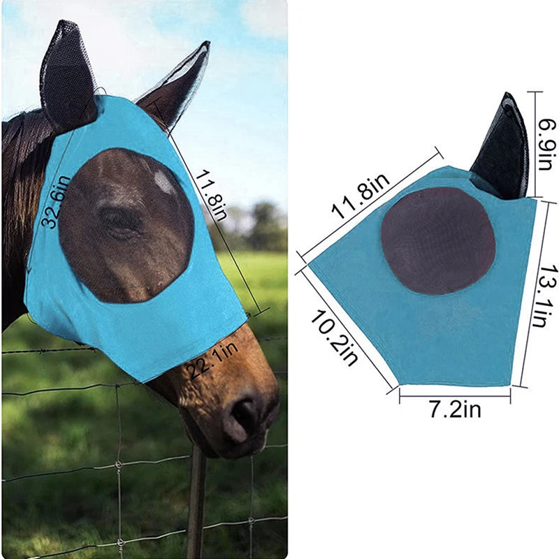 Masque cheval Anti-mouche en maille, 1 pièce, masque extensible pour les yeux d'insectes, masque anti-mouche avec oreilles couvertes, masque anti-mouche pour cheval, nez Long avec oreilles