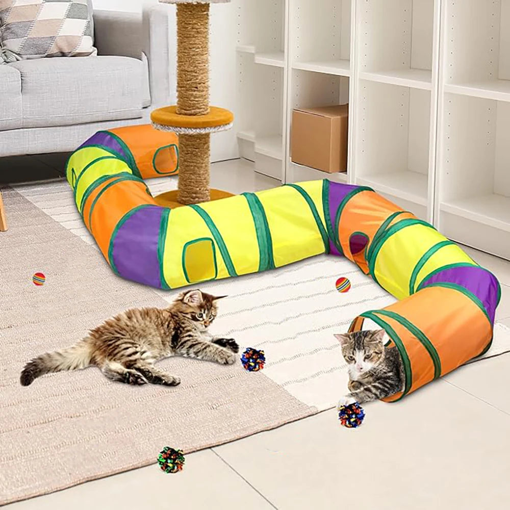 Juego de juguetes interactivos para gatos de interior con forma de L plegable, túnel de juego para gatos, tienda de campaña, varita para gatos, resortes para gatos, juguete para ratón