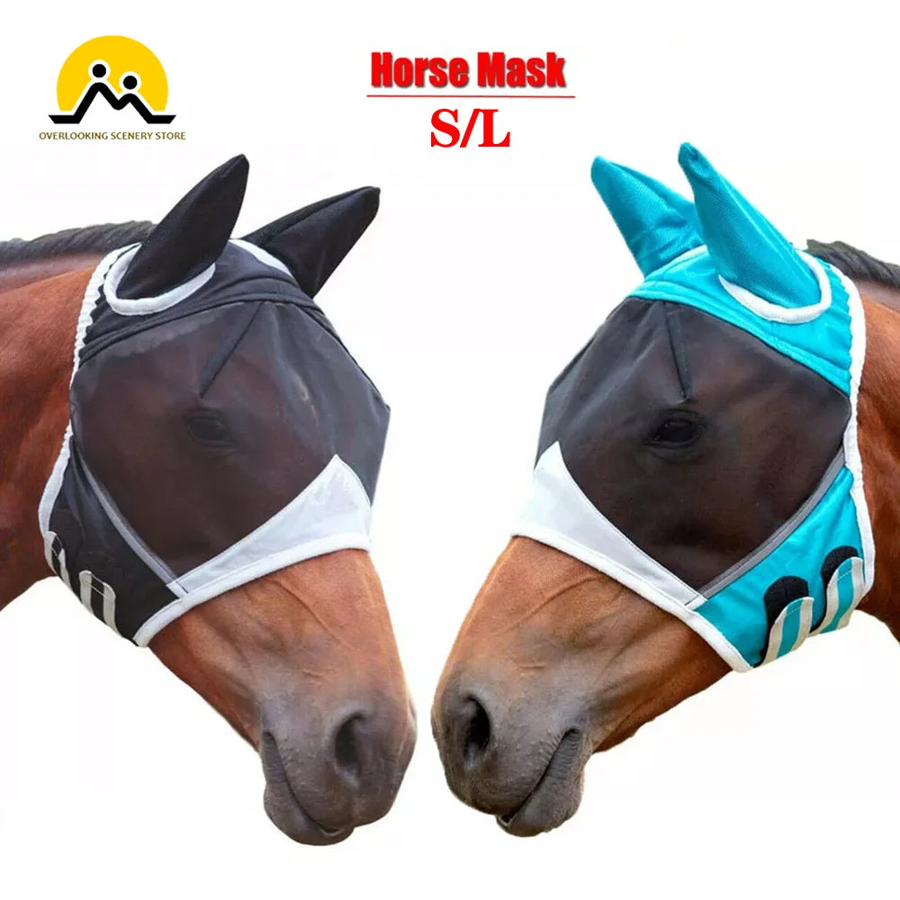 Máscaras antimoscas para caballos, malla elástica antimosquitos, protectores faciales lavables para cabeza de caballo, equipo ecuestre para conducción al aire libre, 1 ud.