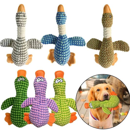 Lindos juguetes de peluche para perros, pato para mascotas, juguete con chirrido para cachorros, juguete masticable con sonido de ganso salvaje para perros pequeños, medianos y grandes, Limpieza de dientes