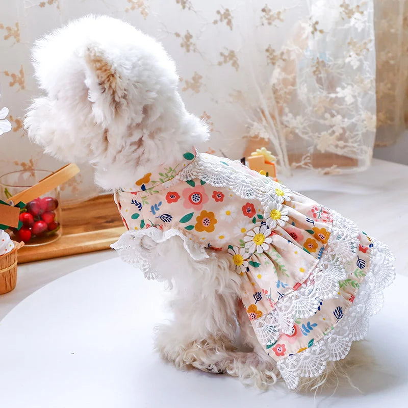 Ropa para mascotas, vestido de princesa Floral fino para primavera/verano, flores de margaritas transpirables y cómodas para perros pequeños y medianos, 1 ud.