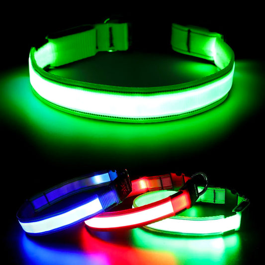 XS/M LED collier de chien USB Rechargeable éclairer collier de chien lumières réglable doux sécurité veilleuse clignotant 3 modes fournitures pour animaux de compagnie