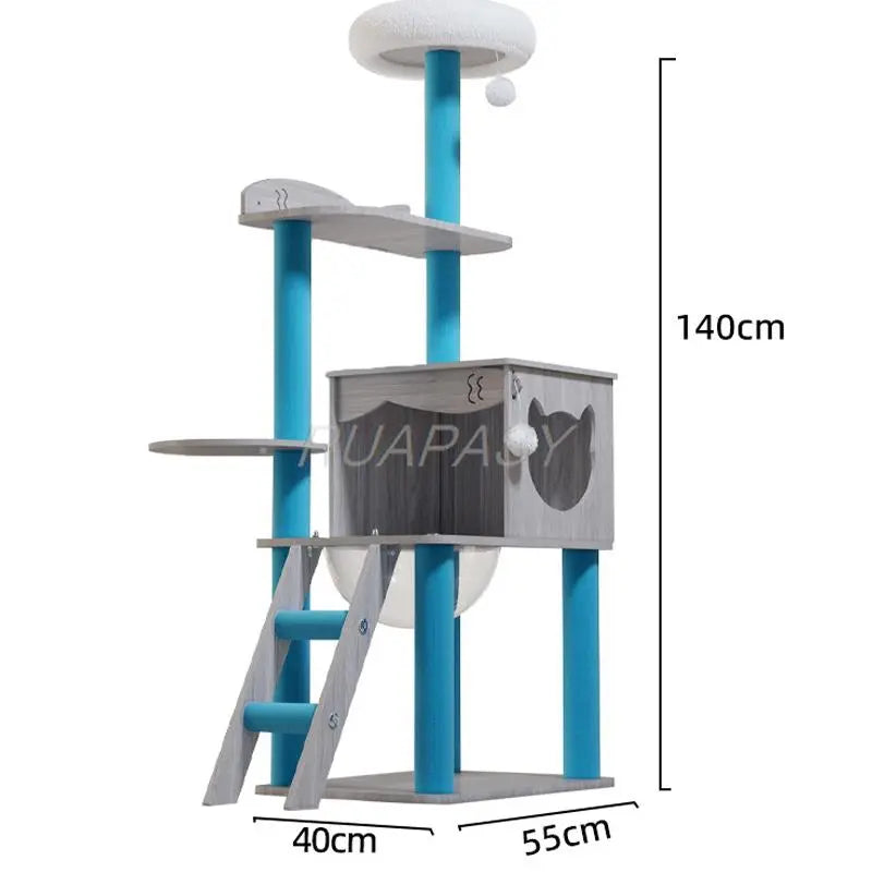 Plataforma de salto para gatos grande, juguetes de árbol para gatos de varios niveles, poste de condominio, nido de percha acogedor, torre rascadora, árbol trepador para cama de gato