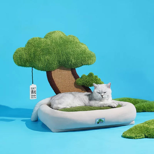 Nido para gatos, sofás cama multifuncionales para mascotas con almohadillas para rascar, trinquete de molienda para gatos, casa para dormir con juguetes interactivos de menta para gatos