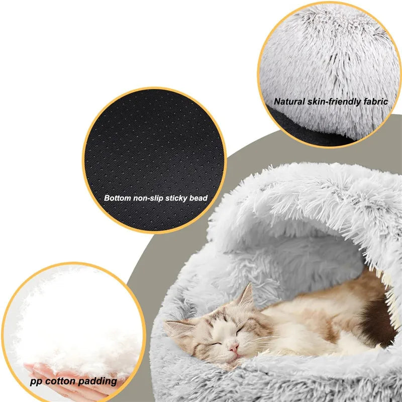 2 in 1 Plush Donut Cuddler Nest Warm Soft Calming Dog Cat Nest Puppy Bed with Cozy Sponge Non-Slip Bottom for pet Small cat Dogs