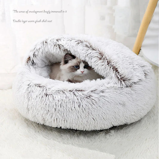 Accessoires de nid de chat, lit rond chaud pour chats, produits pour animaux de compagnie, fournitures de maison, sac de couchage d'hiver, lit Long en peluche pour petits chiens