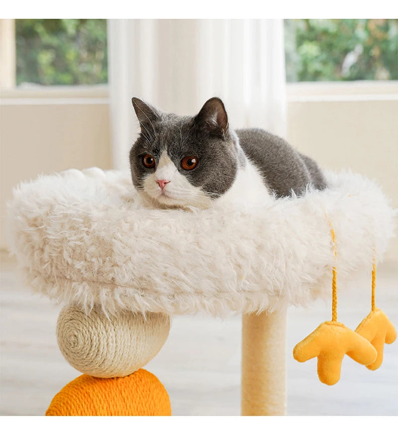 Cat Scratching Posts Pet Climbing Frame with Fleece Bed Nest Winter Warm Cats Cute Chicken Shape Multifunctional House Toy