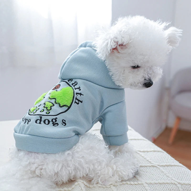 1PC Pet Apparel Dog Spring and Autumn Thickened Warm and Comfortable  Blue Love Earth Hoodie for Small and Medium Dogs