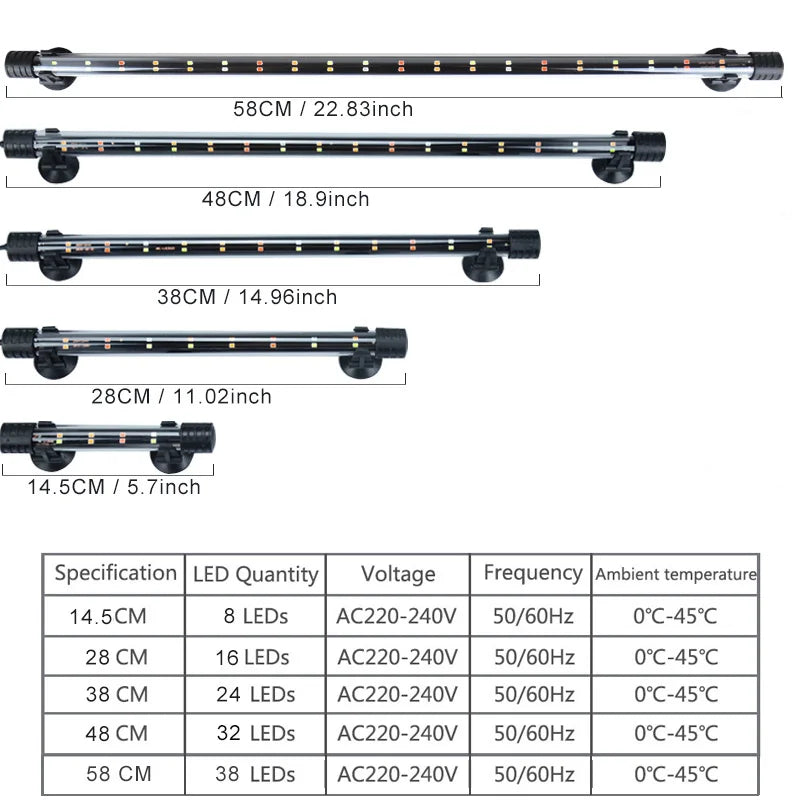 Luz de acuario de 14-58CM, lámpara de luz sumergible para pecera, luces LED subacuáticas impermeables, iluminación para acuario