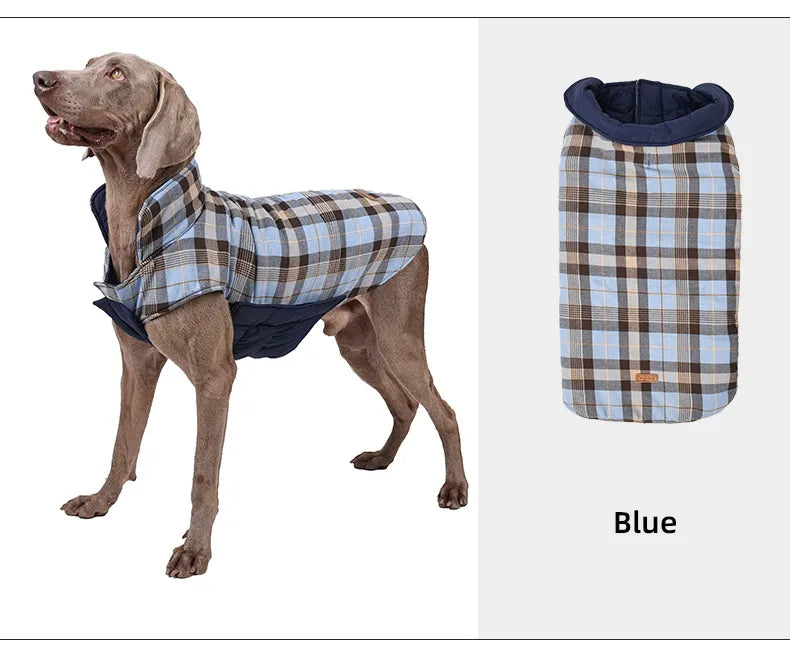 Waterproof Dog Jacket Checked Pattern Reversible Dog Clothes for Small Medium Large Dogs Soft Warm Dog Coat with Flexible Chest