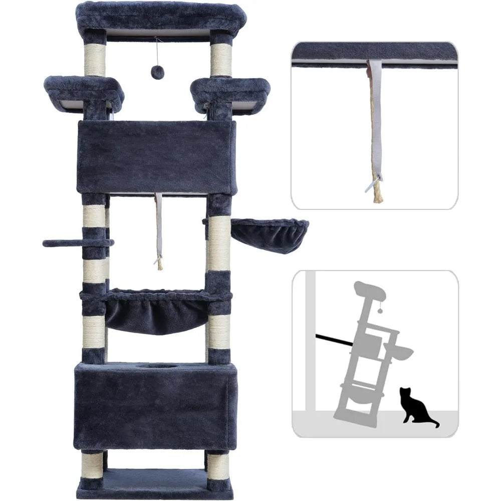 Suitable for Indoor Cats 2 Baskets Multi-level Cat Scratch Ear Scratch Columns 74 Inch Cat Tower With 3 Large Platforms Tree Pet